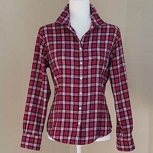 Brooks Brothers Women's Red White Blue Plaid Flannel Button Up Long Sleeve Shirt
